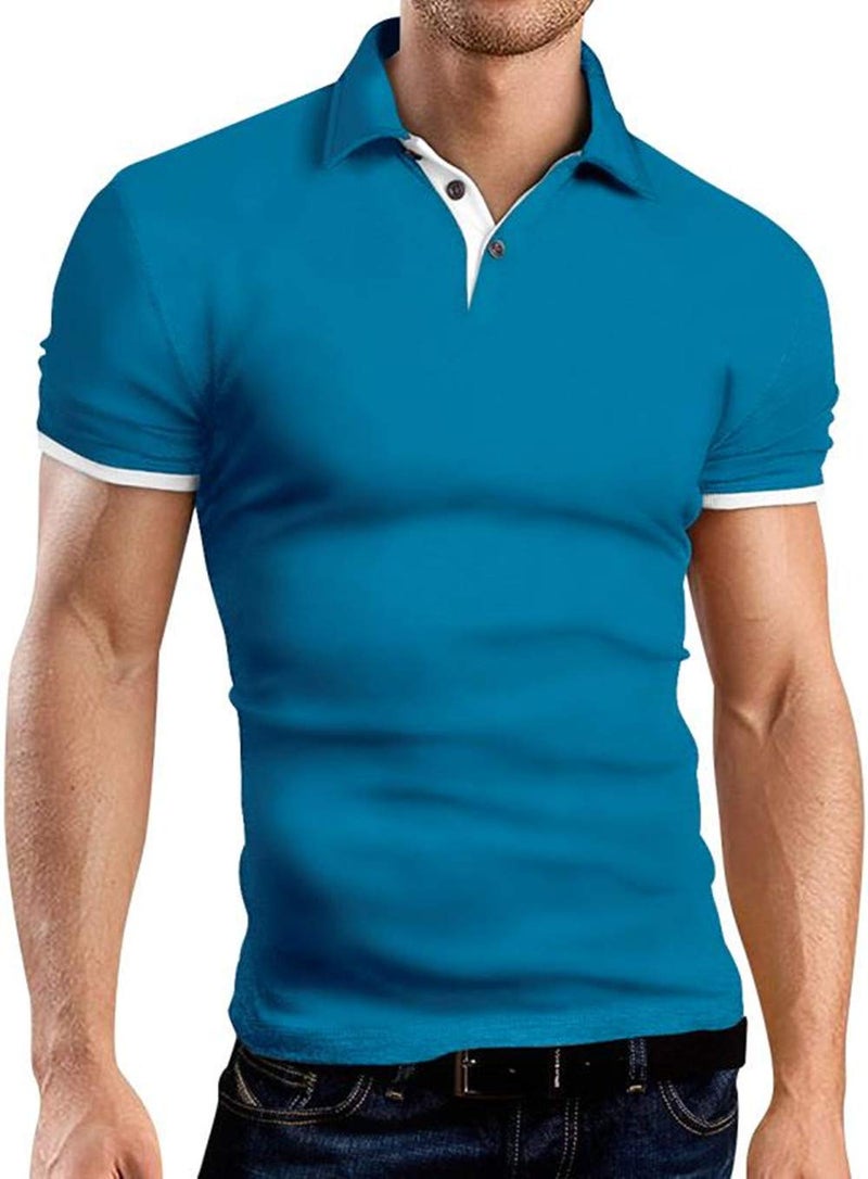 KUYIGO Men's Short Sleeve Collared Shirts Regular-Fit Quick-Dry Golf Polo Shirt Large Deep Teal - Image 1